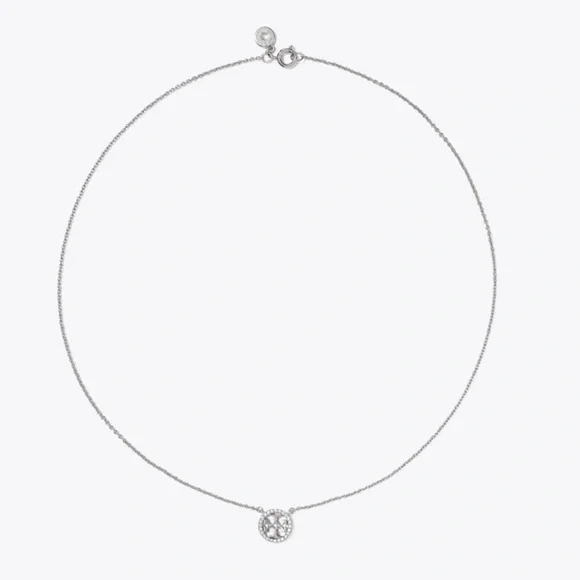 Tory Burch Silver Necklace with Gemstone Logo Pendant - Picture 3 of 8